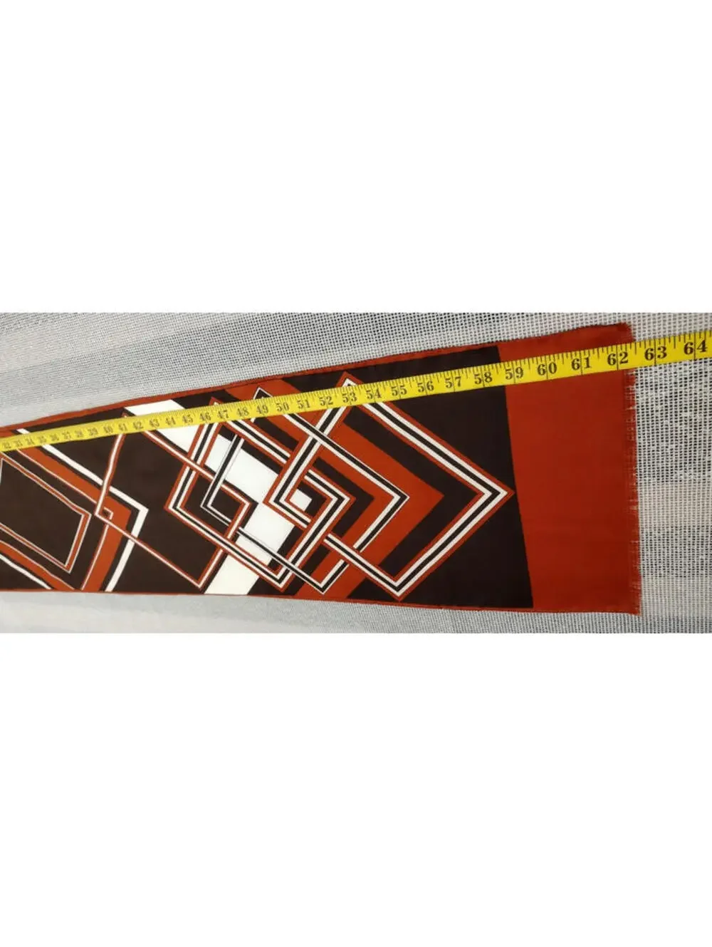 Vintage 70s Miriceu Eureopean Abstract Long Scarf Terra Brown Geometric Diamonds